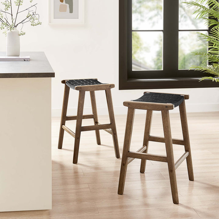 Sylvia Synthetic Leather Wooden Counter Stools Set of 2