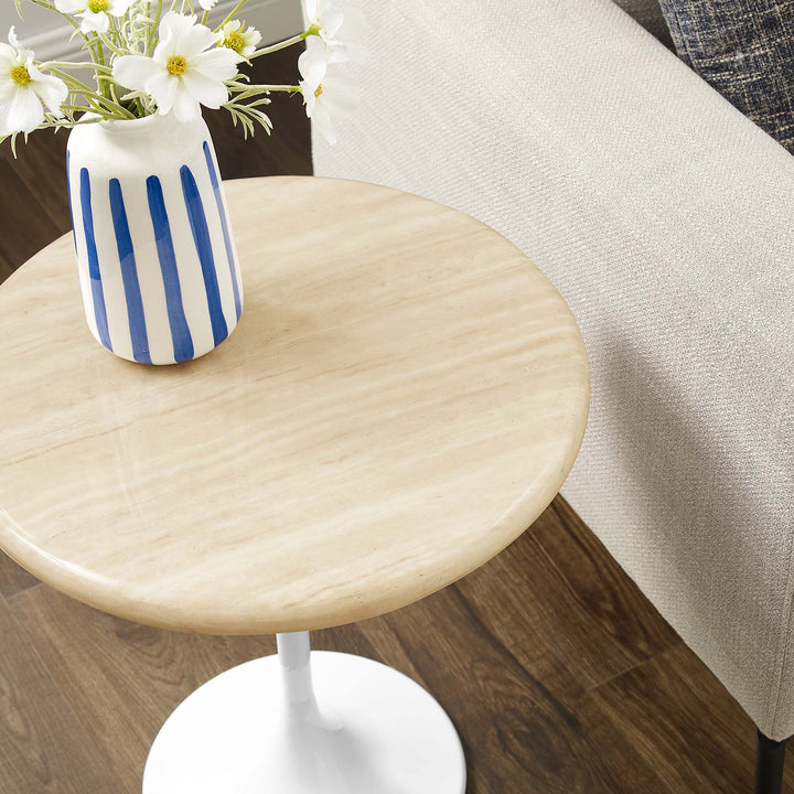 Luxe 20" Round Replica Travertine Side Table