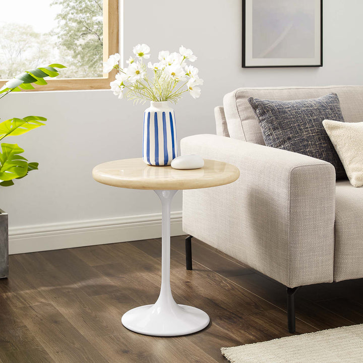 Luxe 20" Round Replica Travertine Side Table