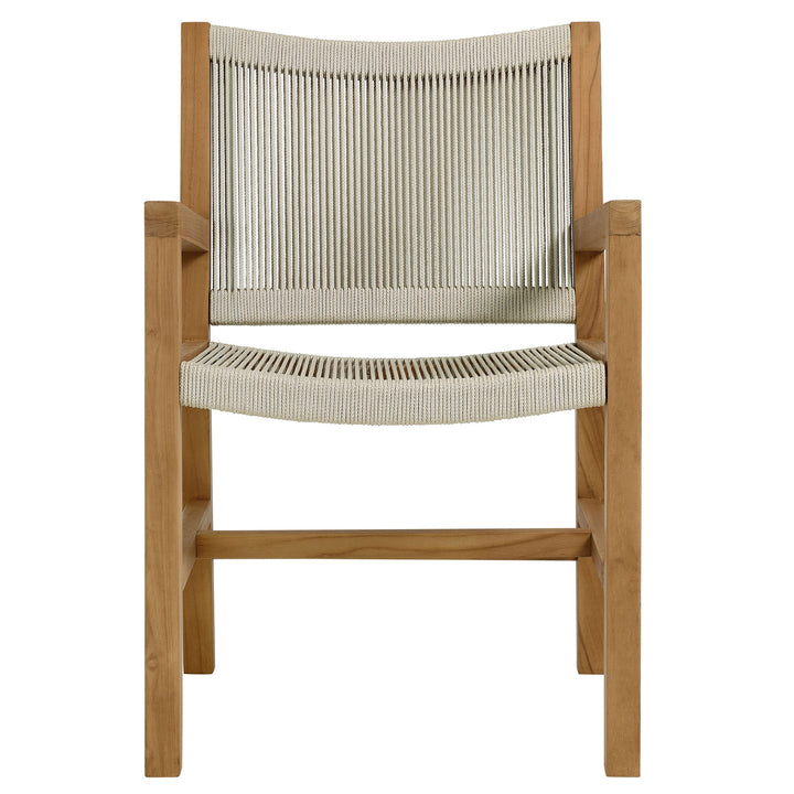 Veranda 3-Piece Outdoor Patio Teak and Rope Armchairs with Folding Side Table