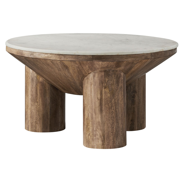 Chic Round Marble and Mango Wood Coffee Table by Modway
