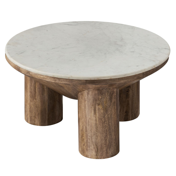Chic Round Marble and Mango Wood Coffee Table by Modway