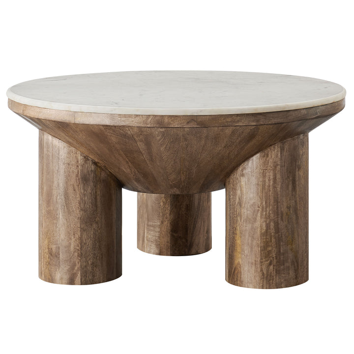 Chic Round Marble and Mango Wood Coffee Table by Modway