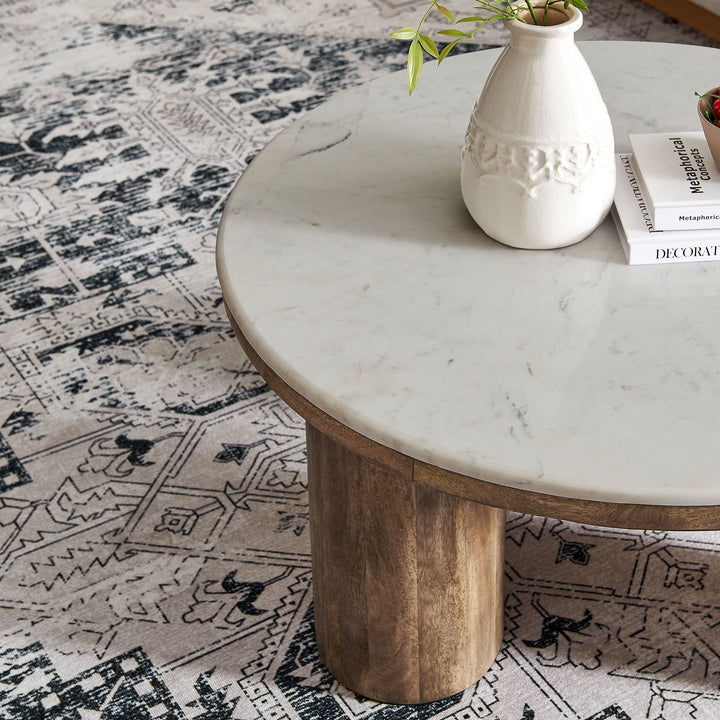Chic Round Marble and Mango Wood Coffee Table by Modway