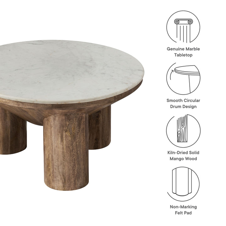 Chic Round Marble and Mango Wood Coffee Table by Modway