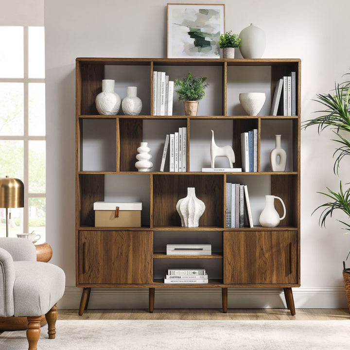 Modern Storage Bookshelf with Sliding Doors