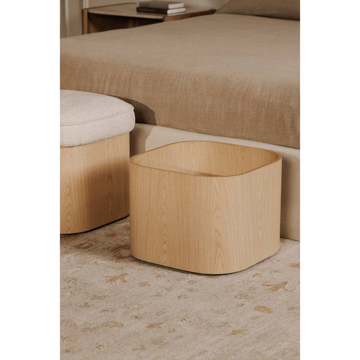 Elegant Ash Veneer Hidden Storage Stool in Oatmeal Fabric
