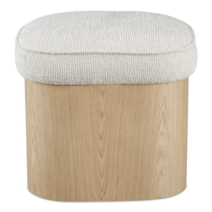 Elegant Ash Veneer Hidden Storage Stool in Oatmeal Fabric