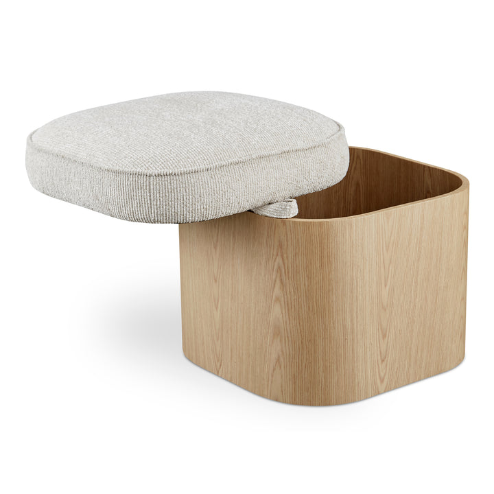 Elegant Ash Veneer Hidden Storage Stool in Oatmeal Fabric