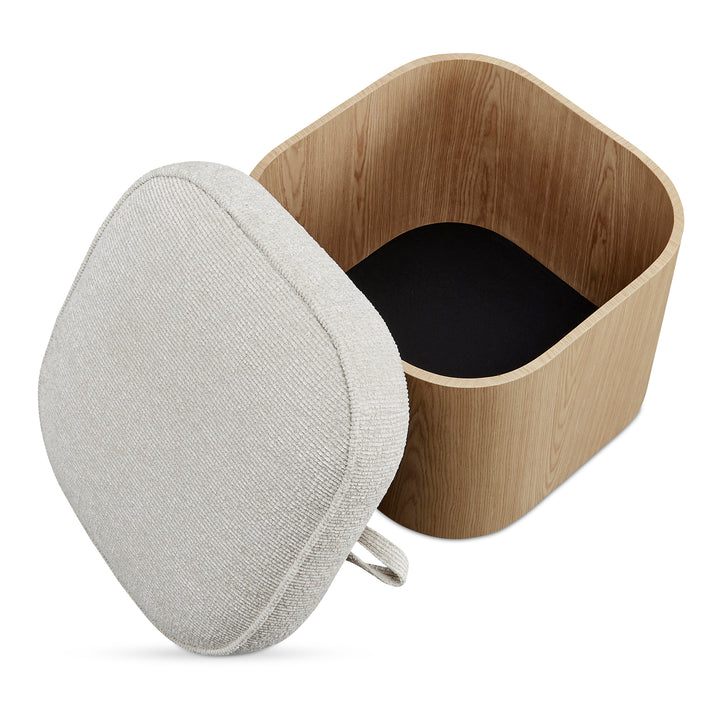 Elegant Ash Veneer Hidden Storage Stool in Oatmeal Fabric