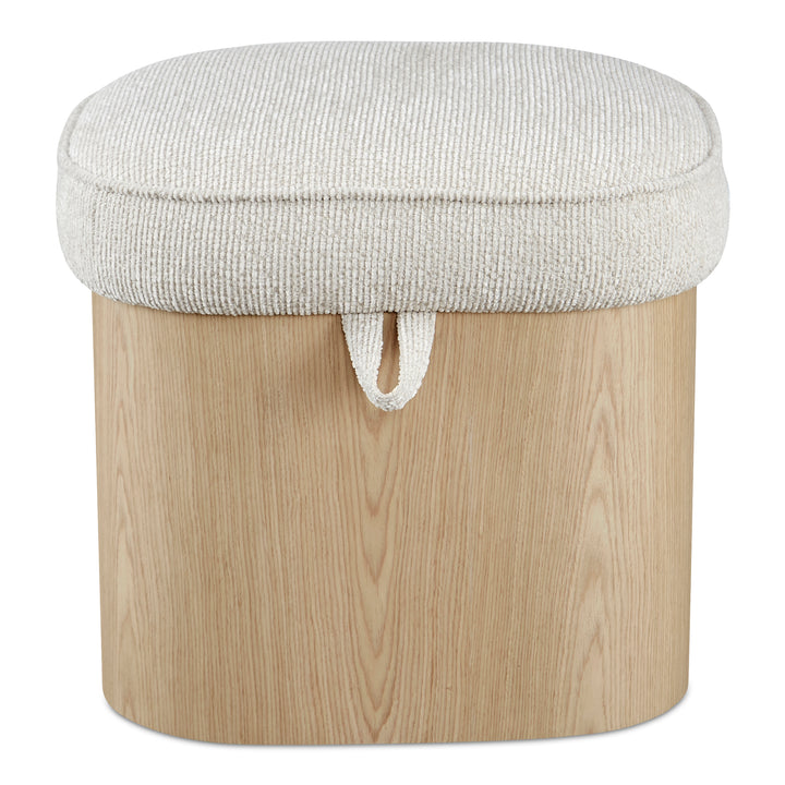 Elegant Ash Veneer Hidden Storage Stool in Oatmeal Fabric