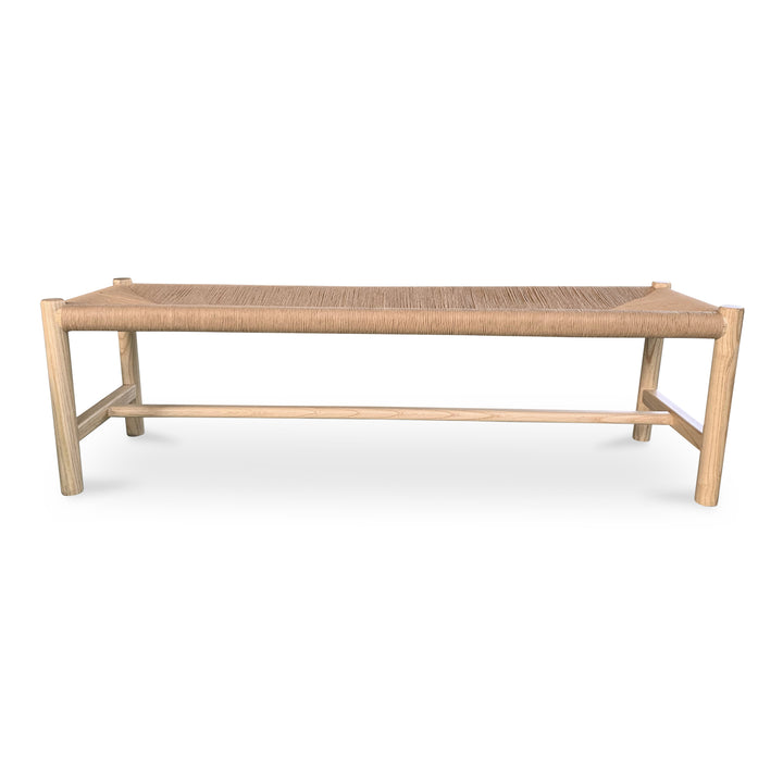 Artisan Elm & Woven Fiber Bench - Timeless Elegance