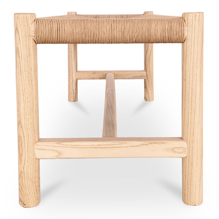 Artisan Elm & Woven Fiber Bench - Timeless Elegance