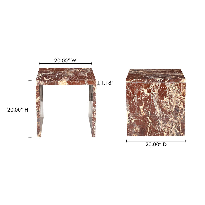 Vibrant Red Waterfall Marble Side Table