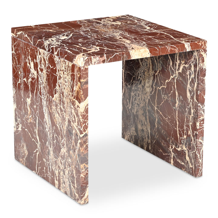 Vibrant Red Waterfall Marble Side Table