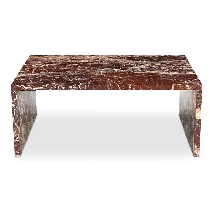 Vibrant Red Marble Waterfall Coffee Table