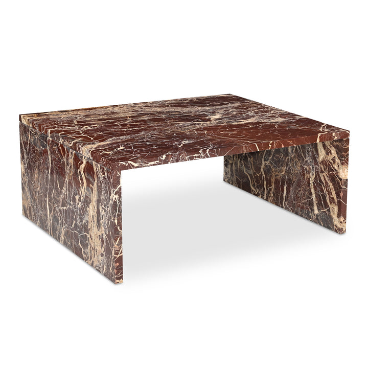 Vibrant Red Marble Waterfall Coffee Table