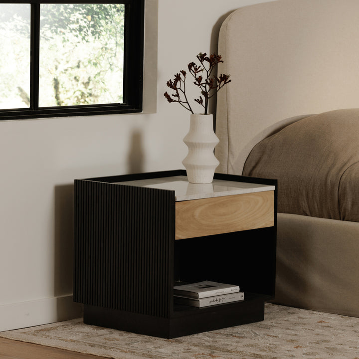 Timeless Ribbed Nightstand with Mango Wood Drawer