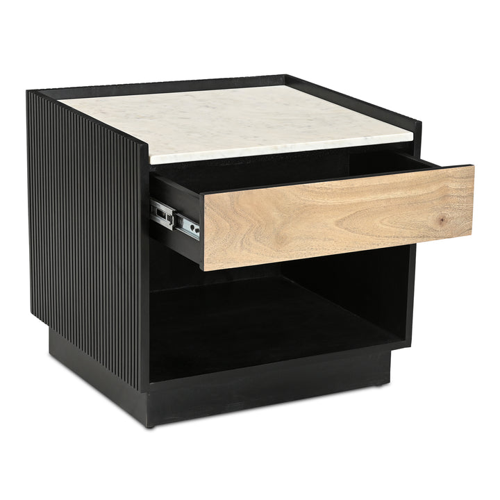 Timeless Ribbed Nightstand with Mango Wood Drawer