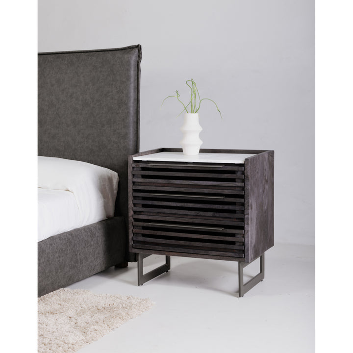 Elegant Ribbed-Front Marble Nightstand