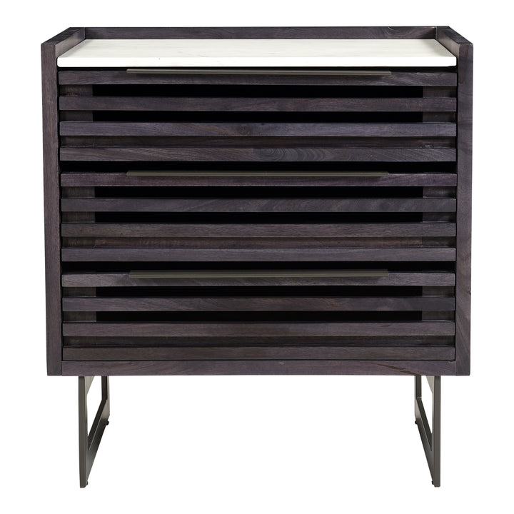 Elegant Ribbed-Front Marble Nightstand