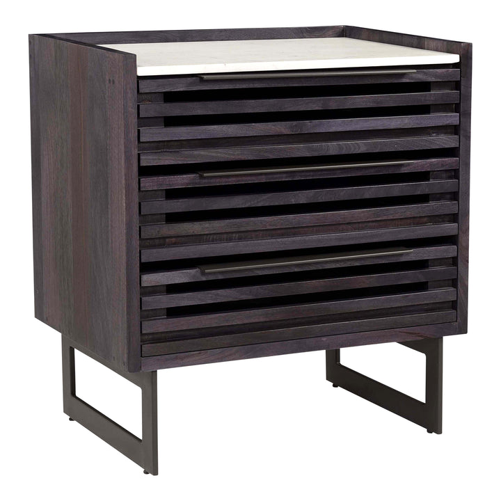 Elegant Ribbed-Front Marble Nightstand