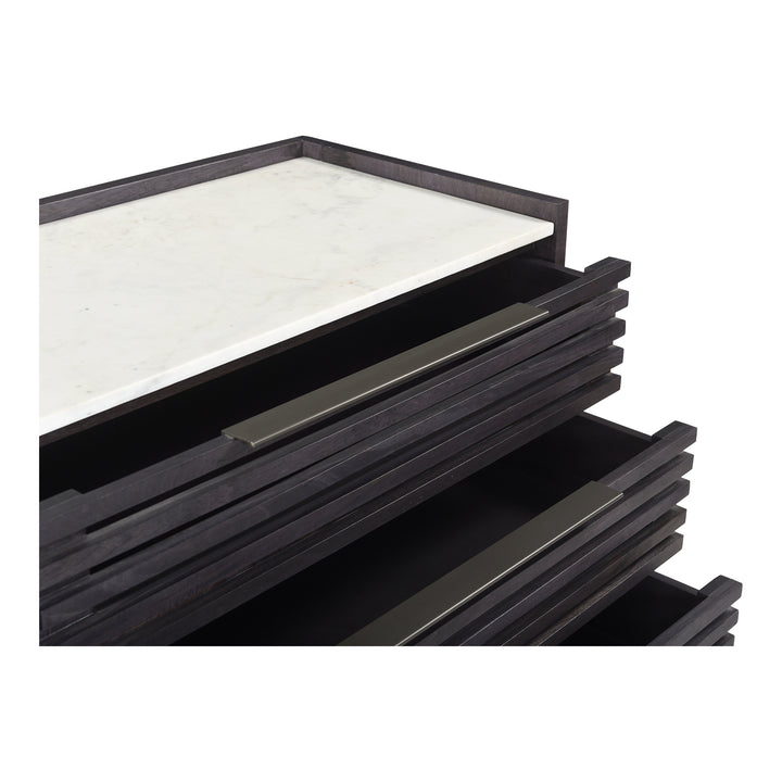 Elegant Ribbed-Front Marble Nightstand