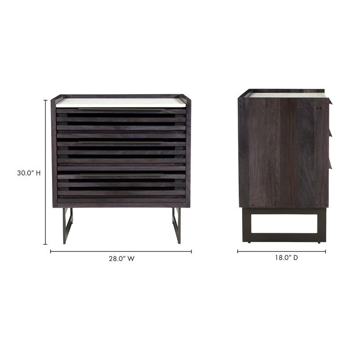 Elegant Ribbed-Front Marble Nightstand