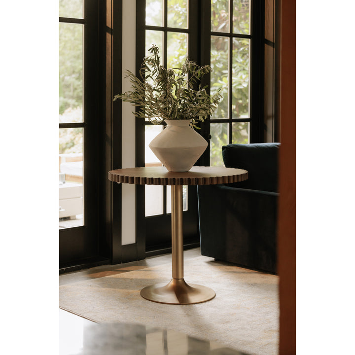 Dynamic Wave Cafe Table - Timeless Brass & Wood Design