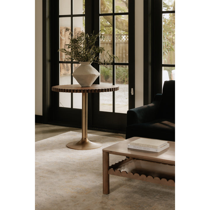 Dynamic Wave Cafe Table - Timeless Brass & Wood Design