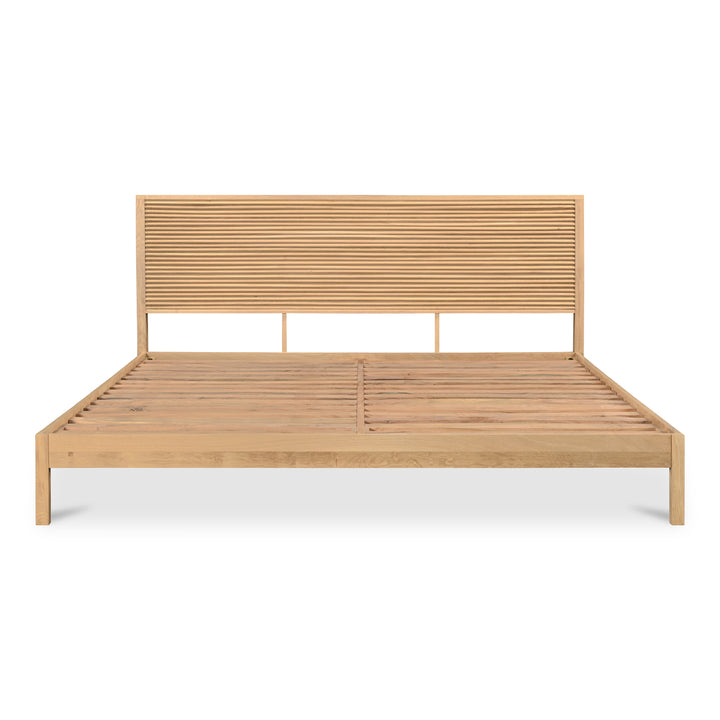 Sunlit Oak Queen Bed with Shutter-Style Headboard