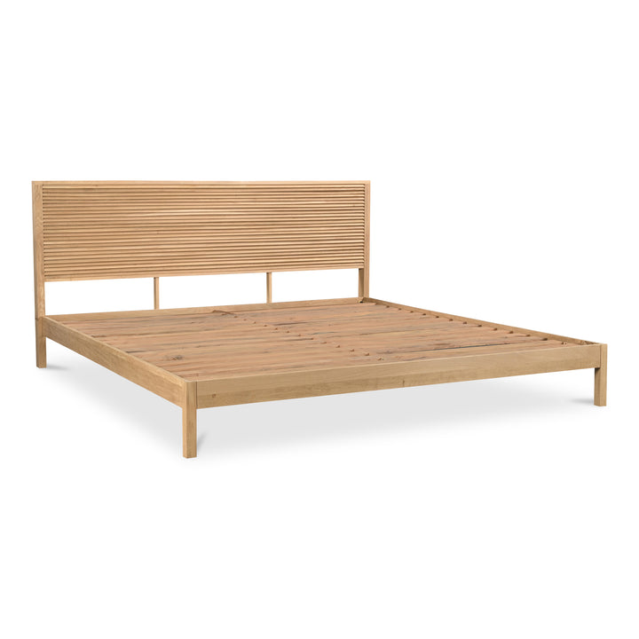 Sunlit Oak Queen Bed with Shutter-Style Headboard