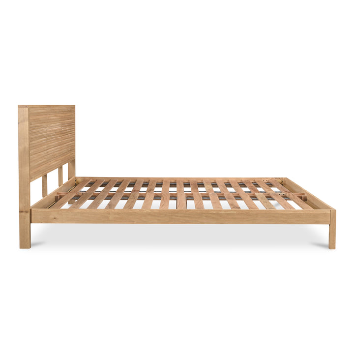 Sunlit Oak Queen Bed with Shutter-Style Headboard