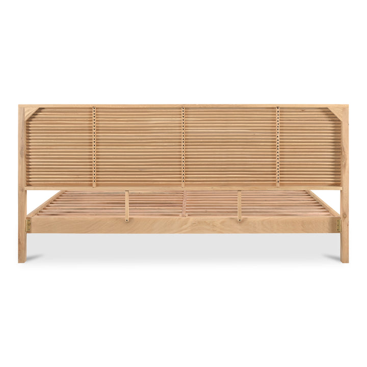 Sunlit Oak Queen Bed with Shutter-Style Headboard