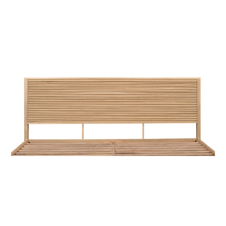 Sunlit Oak Queen Bed with Shutter-Style Headboard