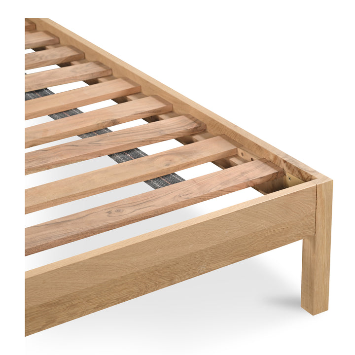 Sunlit Oak Queen Bed with Shutter-Style Headboard