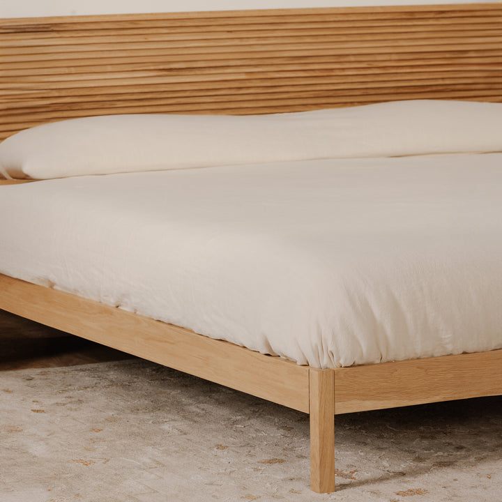 Sunlit Oak Queen Bed with Shutter-Style Headboard