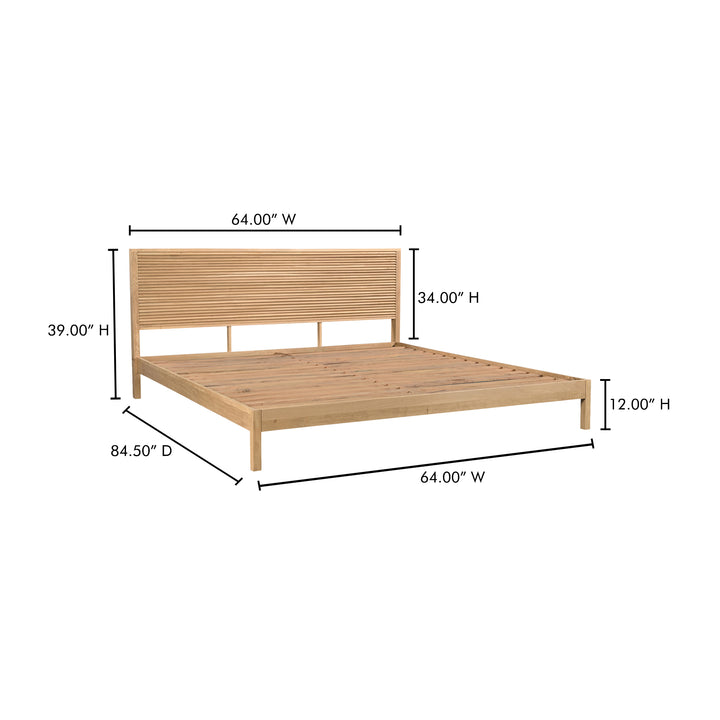 Sunlit Oak Queen Bed with Shutter-Style Headboard