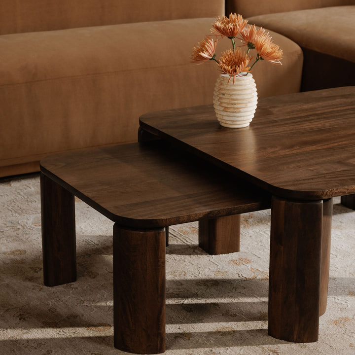 Cozy Square Nesting Coffee Tables in Rich Mango Wood