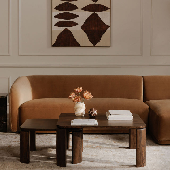 Cozy Square Nesting Coffee Tables in Rich Mango Wood