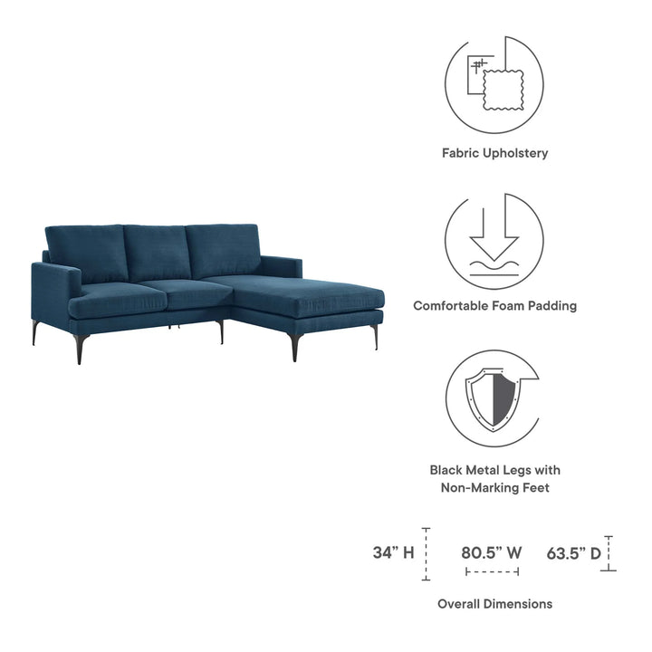 Everleigh Right-Facing Upholstered Fabric Sectional in Azure
