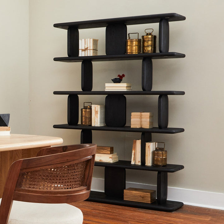 Nature-Inspired Matte Oak Bookcase - Charcoal