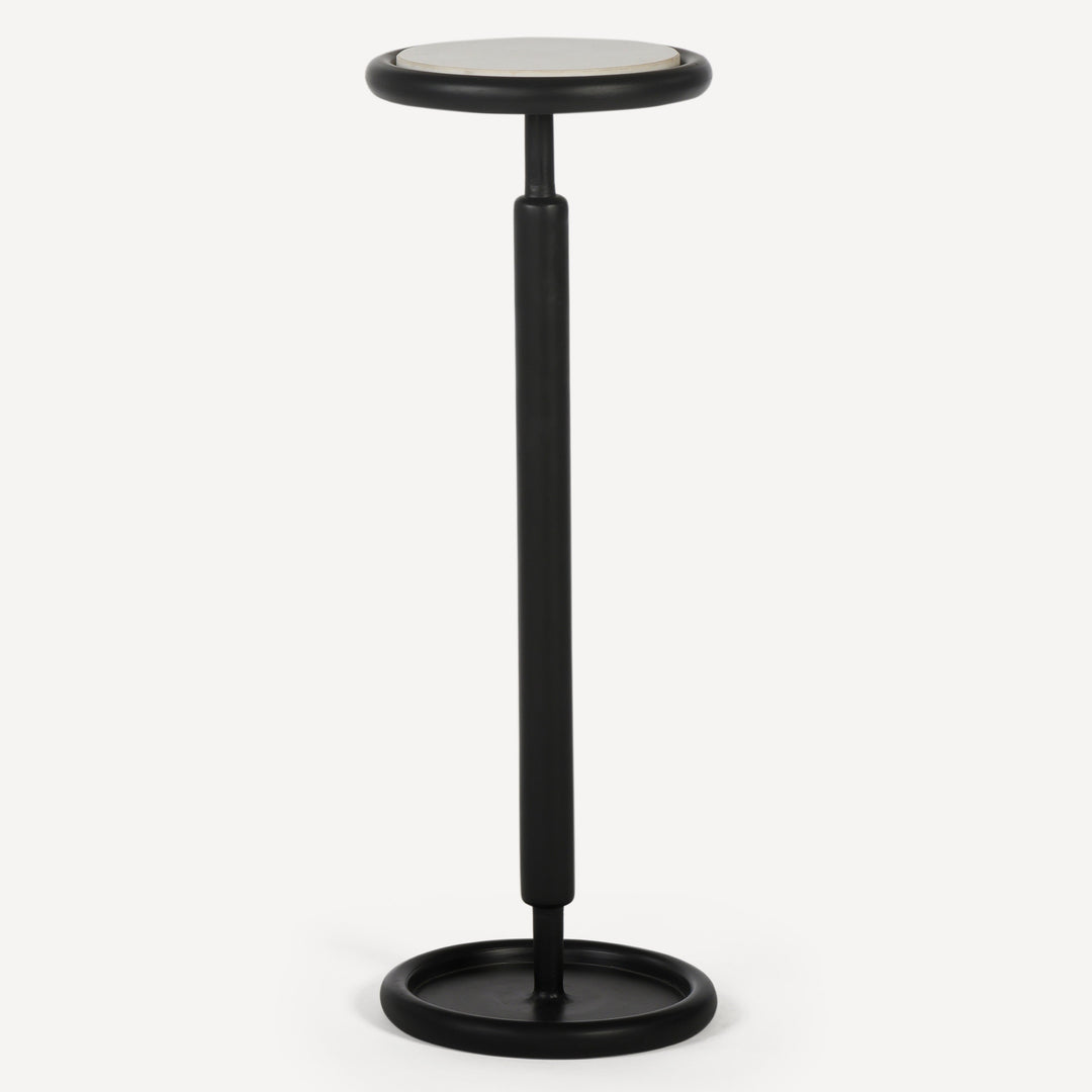 Modern Stone Inlay Aluminum Drink Table - Matte Black