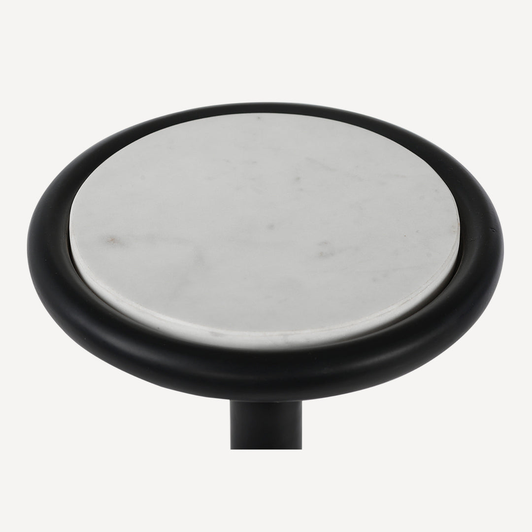 Modern Stone Inlay Aluminum Drink Table - Matte Black