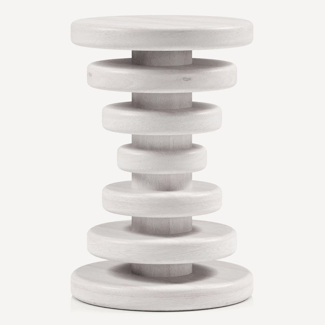 Circular Artisan Solid Wood Table - Whitewashed Elegance