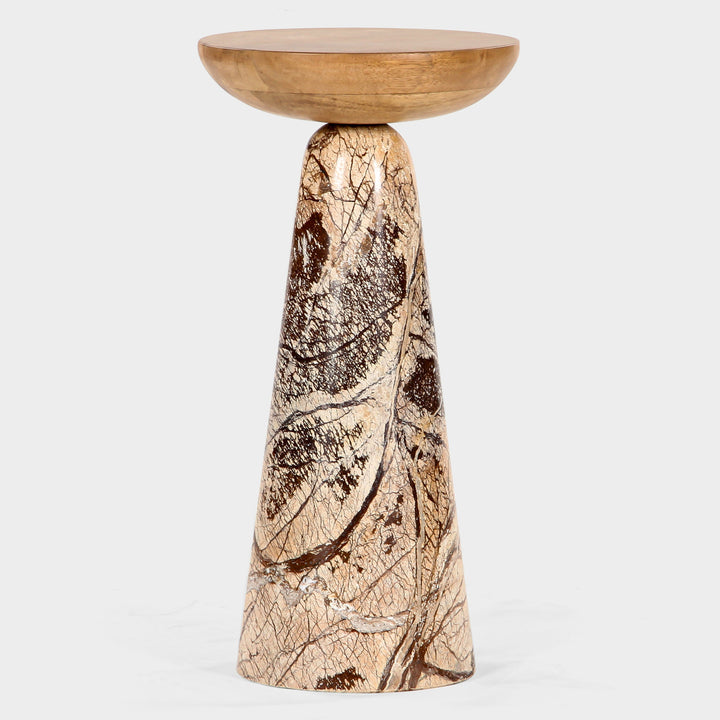 Marble & Wood Artisan Drink Stand - Unique Stone Base