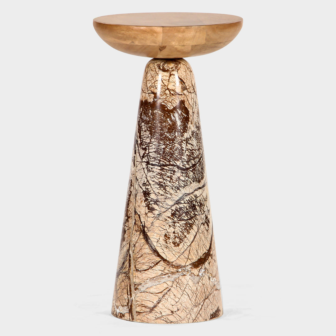 Marble & Wood Artisan Drink Stand - Unique Stone Base