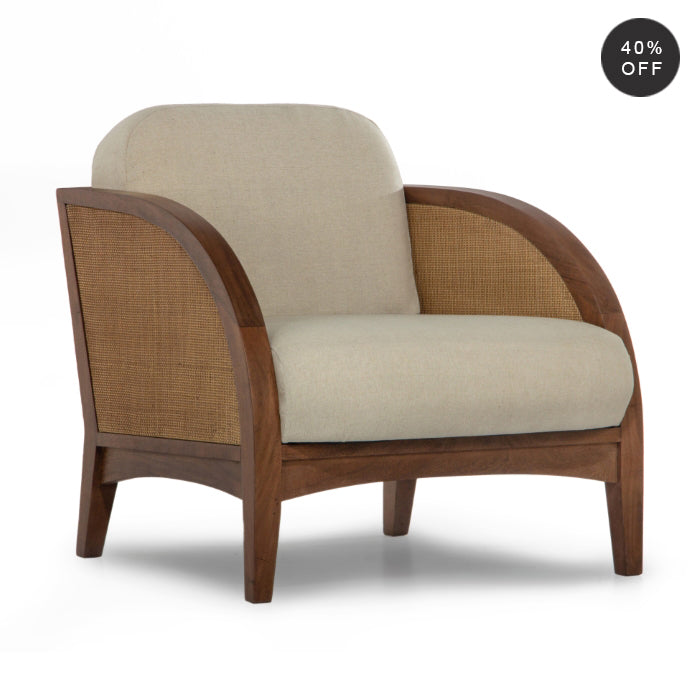 Seaside Solace Accent Chair - Solid Acacia Frame with Woven Rattan Detailing