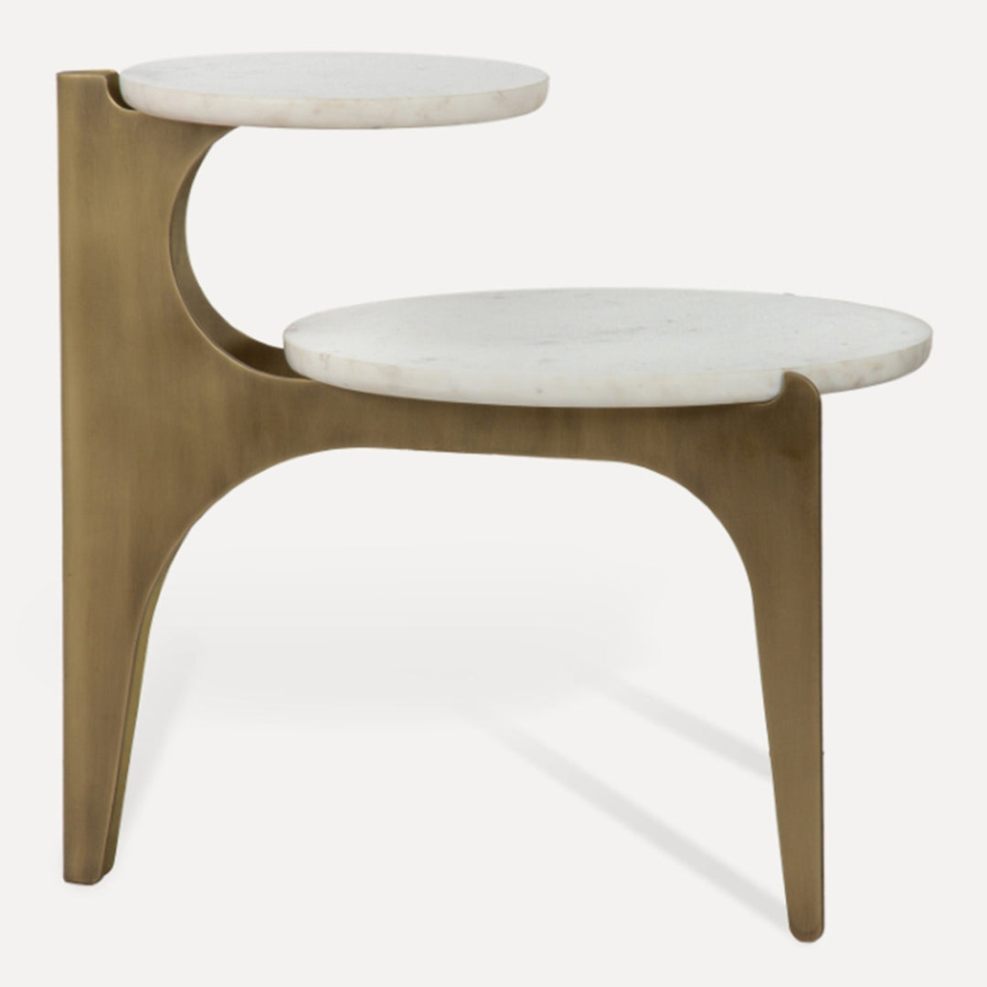 Sculptural Antique Brass Marble Side Table Duo
