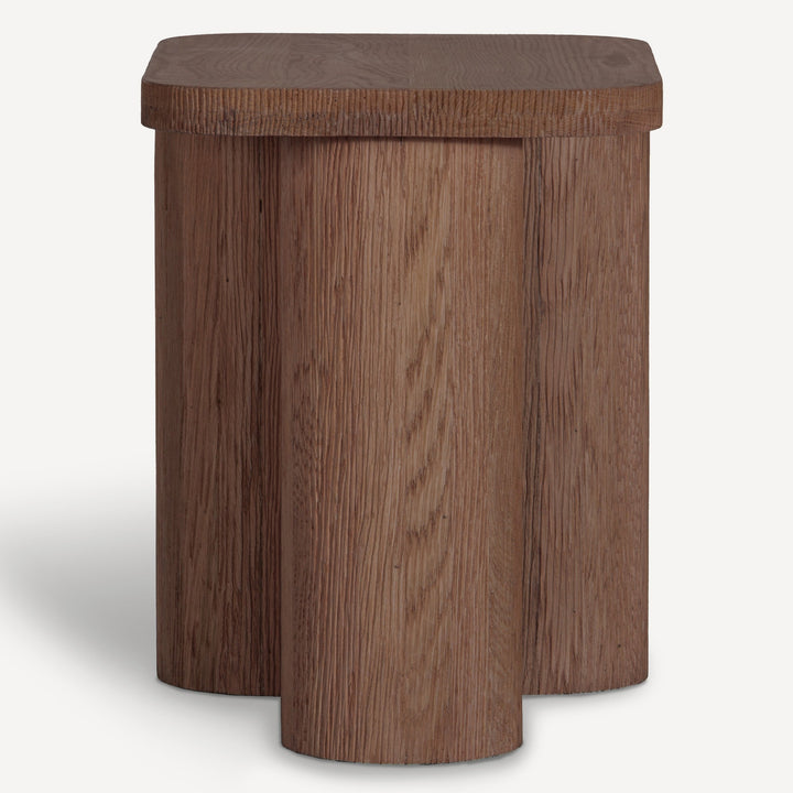 Artisanal Brown Solid Oak Side Table with Distinct Carvings